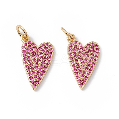 Rack Plating Brass Micro Pave Hot Pink Cubic Zirconia Pendants X-ZIRC-C040-19G-1