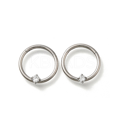 304 Stainless Steel Clear Cubic Zirconia Rhombus Hoop Nose Rings AJEW-D306-12P-1