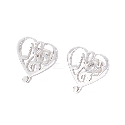 Tarnish Resistant Heart with Musical Note 304 Stainless Steel Stud Earrings for Women LS-EJEW-Z017-09P-1