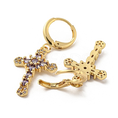 Real 18K Gold Plated Brass Dangle Leverback Earrings EJEW-A033-03G-06-1