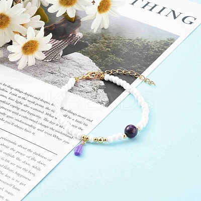 Polycotton Tassel Charm Bracelets BJEW-JB06187-1