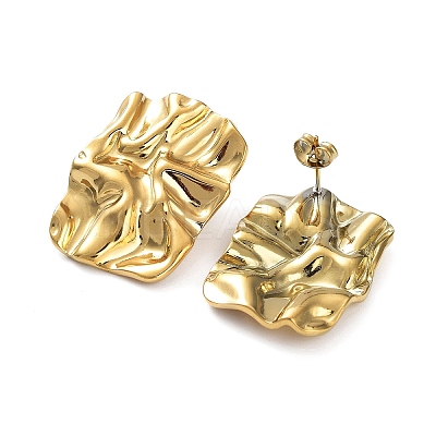 Ion Plating(IP) 304 Stainless Steel Textured Rectangle Ear Studs for Women EJEW-P234-14G-1