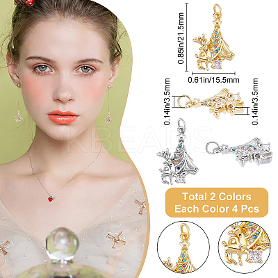 8Pcs 2 Colors Brass Micro Pave Colorful Cubic Zirconia Pendants ZIRC-BBC0001-08-1