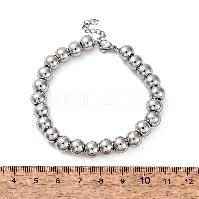 Non-Tarnish 202 Stainless Steel Round Beaded Bracelets for Men Women LS-BJEW-D034-01P-1