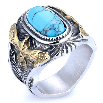 304 Stainless Steel and Synthetic Turquoise Finger Rings for Men FS-WGEFF67-10-1