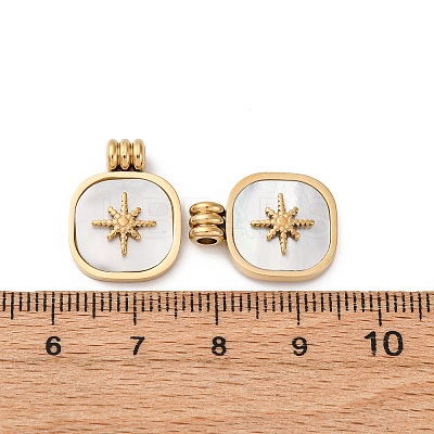 304 Stainless Steel Pave Natural White Shell Pendants STAS-L022-522G-1
