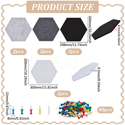 8Pcs 4 Colors Hexagon Sound-absorbing Felt Board AJEW-FG0004-70-1
