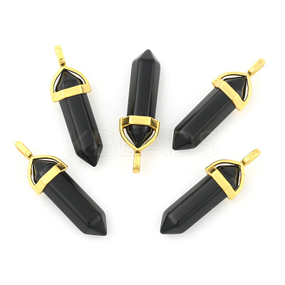 Natural Black Obsidian Bullet Double Terminated Pointed Pendants G-G902-B25-1