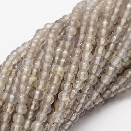 Faceted Natural Agate Round Beads Strands G-E318C-4mm-12-1