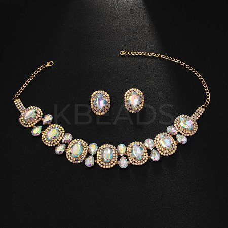 Oval Alloy Glass Pendant Necklaces & Stud Earrings Sets FS-WG19BF3-02-1