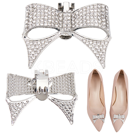 2Pcs Bowknot Alloy Rhinestone Shoe Decorations FIND-CP0002-30A-1