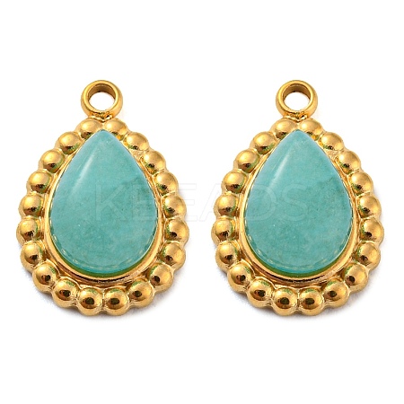 Natural Amazonite 304 Stainless Steel Teardrop Charms G-D075-01G-03-1
