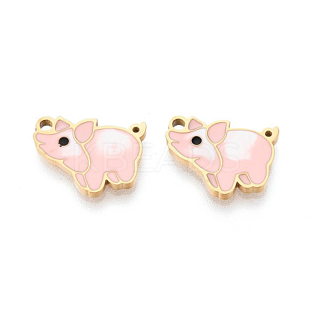 304 Stainless Steel & Enamel Pig Pendants STAS-T073-18G-1