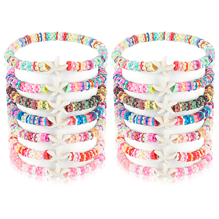14Pcs 7 Colors Handmade Plum Polymer Clay Beads Stretch Bracelets BJEW-BC00001-1