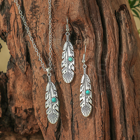 Bohemian Ethnic Style Zinc Alloy & Synthetic Turquoise Pendant Necklaces & Dangle Earrings Sets WG7E01E-08-1