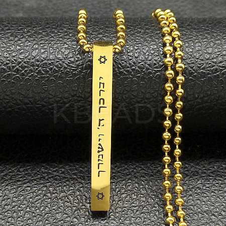 304 Stainless Steel Ball Chain Rectangle Pendant Necklaces NJEW-K273-05G-1