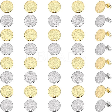 40Pcs 2 Colors 201 Stainless Steel Flat Round Stud Earring Findings STAS-UN0060-71-1