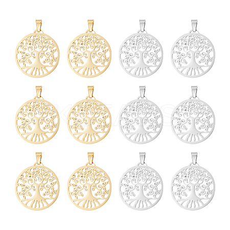 12Pcs 2 Colors 201 Stainless Steel Pendants STAS-UN0053-69-1
