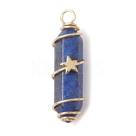 Natural Lapis Lazuli Copper Wire Wrapped Pointed Pendants PALLOY-JF02461-03-1