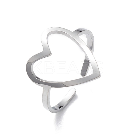 Non-Tarnish Hollow Out Heart 304 Stainless Steel Open Cuff Ring for Women LS-RJEW-E073-07P-1