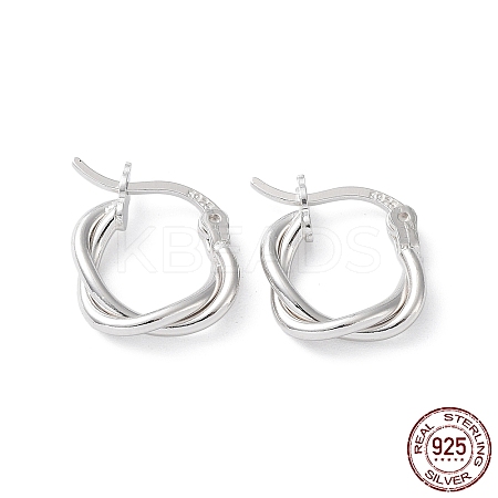 Rhodium Plated 925 Sterling Silver Hoop Earrings EJEW-K258-15A-P-1