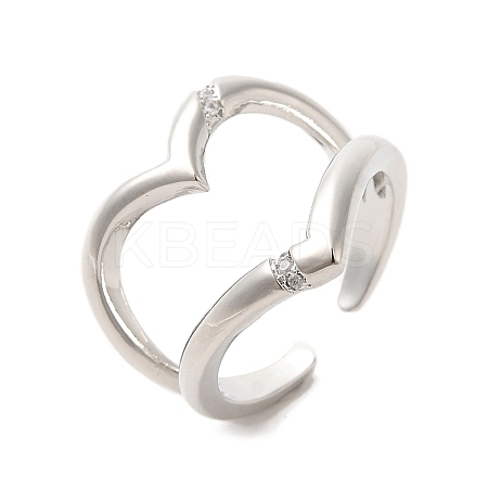Heart Brass Micro Pave Cubic Zirconia Open Cuff Rings RJEW-P098-12P-1