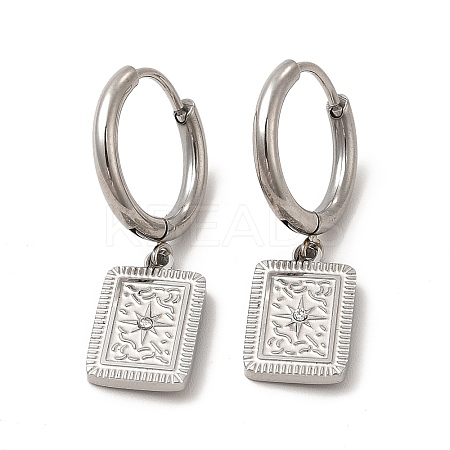 Crystal Rhinestone Rectangle with Star Dangle Hoop Earrings EJEW-P219-18P-1