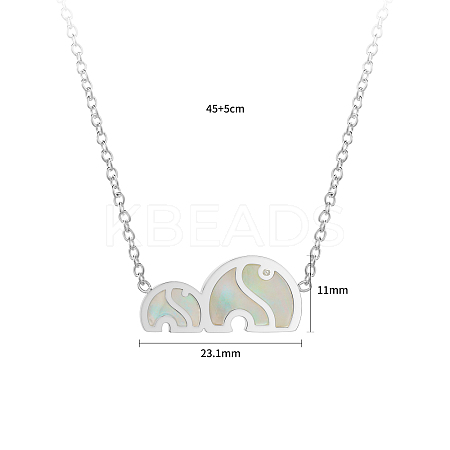Non-Tarnish Fashionable 304 Stainless Steel Elephant Pendant Necklace with White Shell Inlay IB9971-1