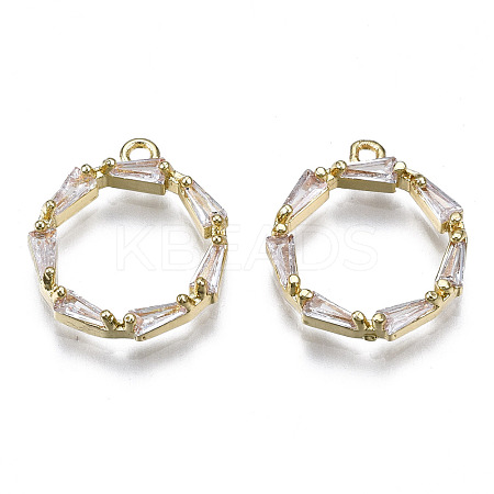 Brass Inlaid Clear Cubic Zirconia Pendants ZIRC-S069-016G-1