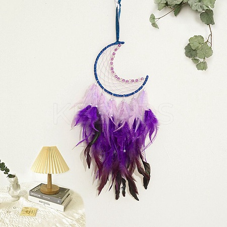 Moon Woven Net/Web with Feather Pendant Decoration LS-HJEW-I013-03-1