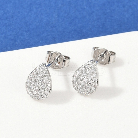 Teardrop Brass Micro Pave Clear Cubic Zirconia Stud Earrings EJEW-Z091-01P-1