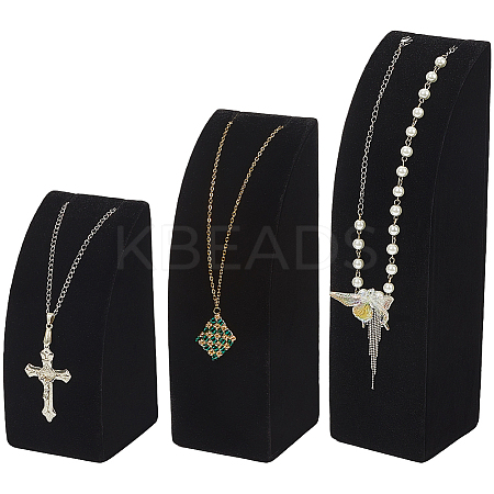 3Pcs 3 Sizes Vertical Wooden Covered with Velvet Necklace Display Stands NDIS-WH20001-03B-1