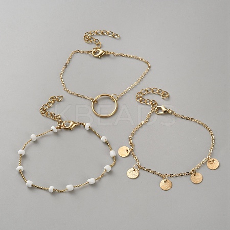 3Pcs 3 Styles Iron Link and Charm Bracelet Sets BJEW-WH0041-09-1