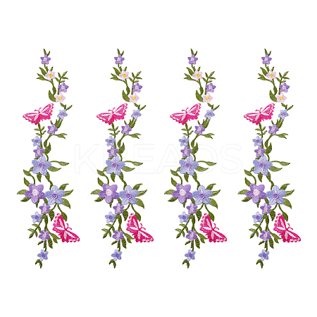 4Pcs Polyester Rayon Flower Embroider Thread Iron on/Sew On Patches PATC-HY0001-88B-1