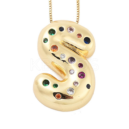Brass Micro Pave Cubic Zirconia Letter Pendant Necklaces KK-Z069-01G-S-1