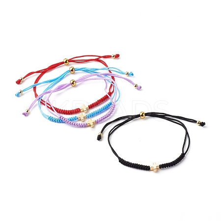Cross Brass Beads Adjustable Nylon Thread Cord Bracelets BJEW-JB06396-1