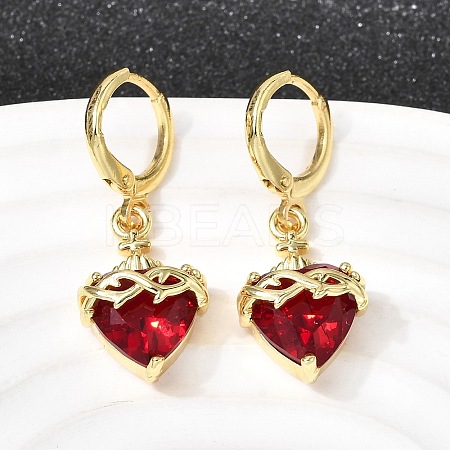 Heart Brass Glass Hoop Earrings EJEW-P333-09D-G-1