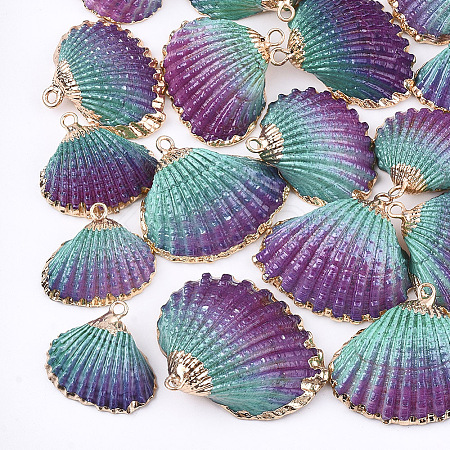 Spray Paint & Electroplate Sea Shell Pendants X-SSHEL-S262-07A-1