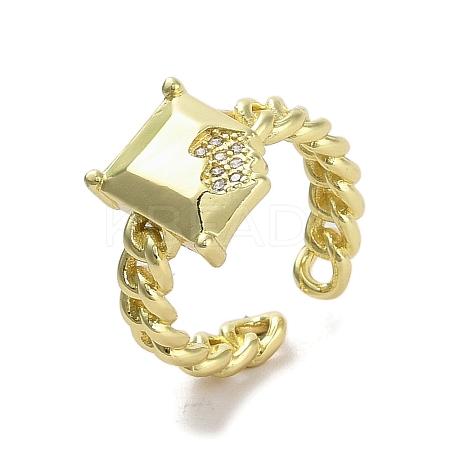 Brass Pave Cubic Zirconia Open Cuff Rings RJEW-M170-14G-1