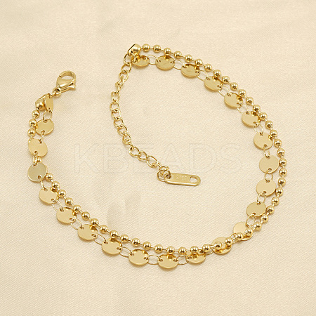 304 Stainless Steel Sequin Disc Link Chain & Ball Chain Double Layer Anklets for Women FS-WG0AA08-01-1