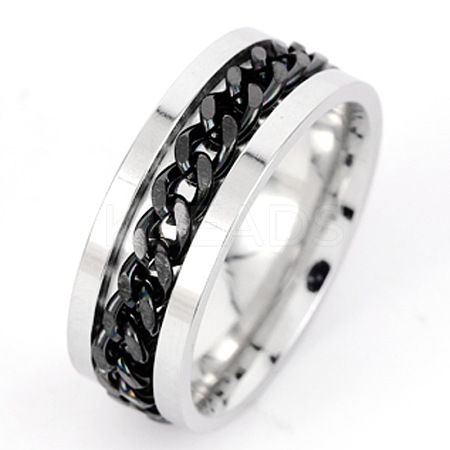 304 Stainless Steel Rotatable Chain Finger Rings for Men FS-WG60CA3-14-1