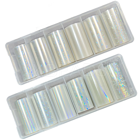 12 Rolls 2 Styles PET Aurora Nail Foils Floral Transfer Paper STIC-SP0001-08-1