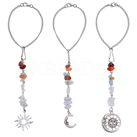 3Pcs 3 Styles Alloy & Brass Pendant Decorations HJEW-OC00306-1