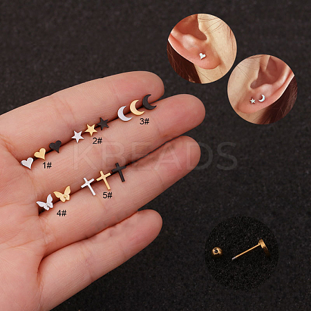 316L Surgical Stainless Steel Heart Cartilage Earrings WG4488A-08-1