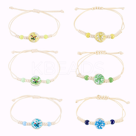 6Pcs 6 Styles Glass Bead Braided Bead Bracelets BJEW-TA0001-21-1
