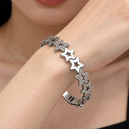 Hollow Star 304 Stainless Steel Bangles for Women BJEW-A166-01A-P-1