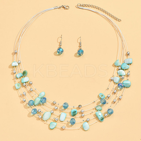 Bohemian Style Alloy & Shell Nuggets Beaded Multilayer Necklaces & Dangle Earrings Sets FS-WG9A8A7-05-1