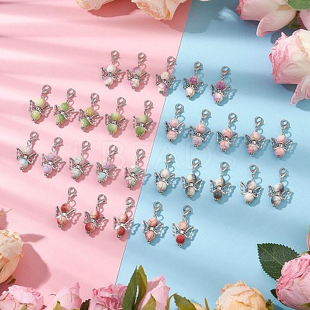 30Pcs 6 Colors Synthetic Turquoise Angel Pendant Decoration HJEW-JM02812-1