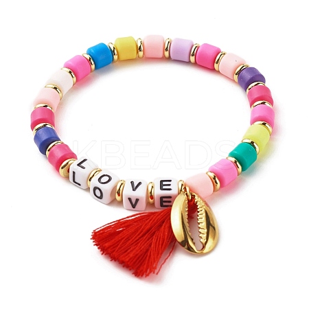 Word Love Beads Stretch Bracelet for Girl Women BJEW-JB07208-01-1