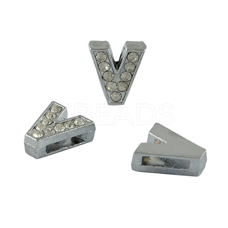 Alloy Initial Slide Charms with Grade A Rhinestones ALRI-R032-V-FF-1